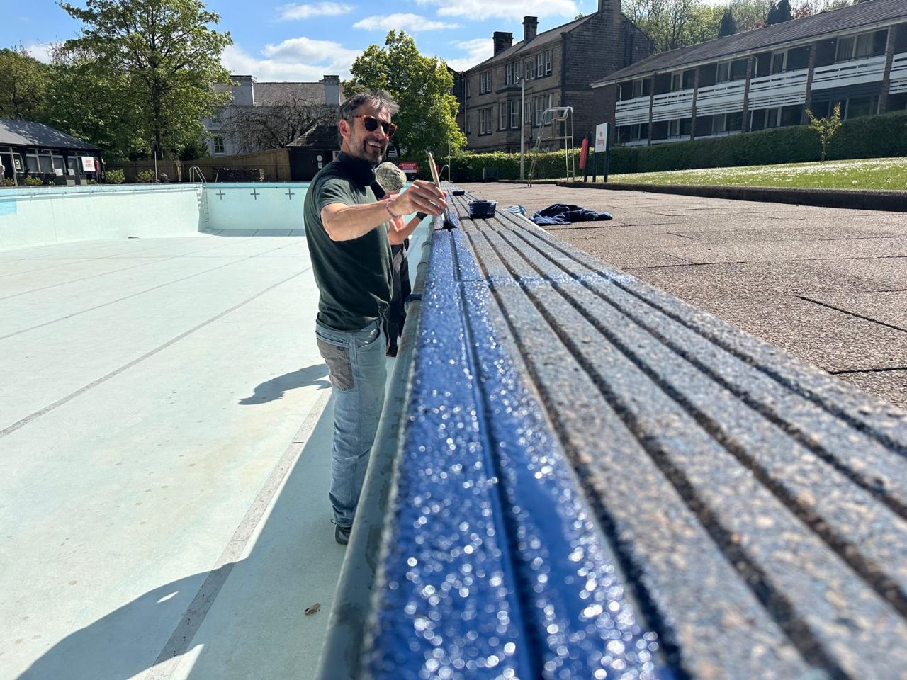 Refurbished spring-fed outdoor pool at The New Bath Hotel & Spa, painted with chlorinated rubber pool paint from TPS.