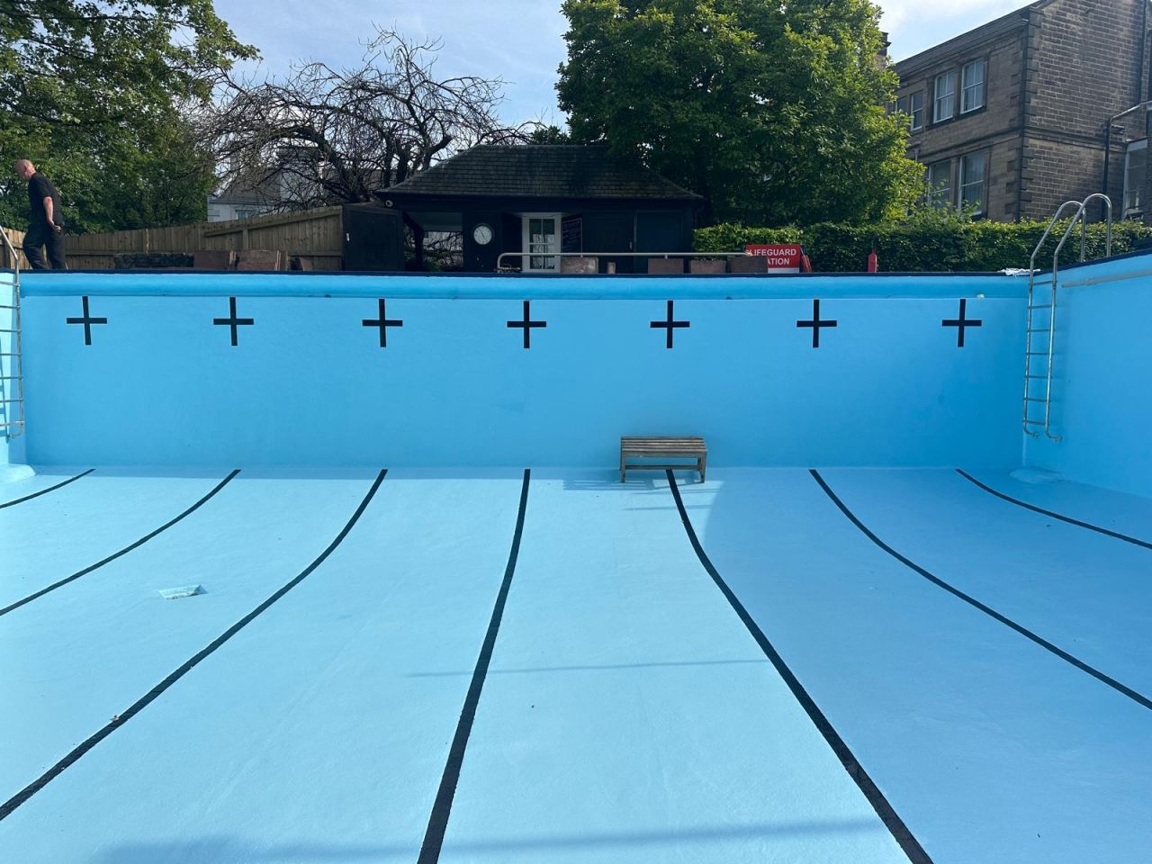 Refurbished pool at The New Bath Hotel & Spa, painted with chlorinated rubber paint from Technical Paint Services.